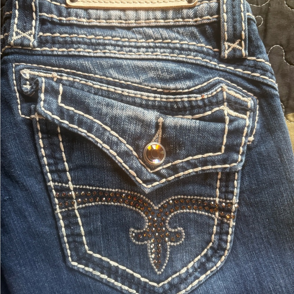 Rock Revival Dark Blue Jeans with Embellished Pocket